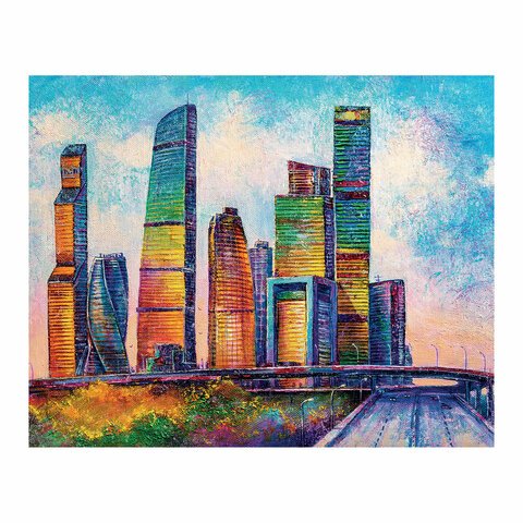 Холст на картоне с контуром BRAUBERG ART «CLASSIC» «МЕГАПОЛИС», 30×40 см, грунтованный, хлопок, 191543