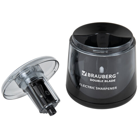 Точилка электрическая BRAUBERG DOUBLE BLADE BLACK, двойное лезвие, питание от 2 батареек АА
