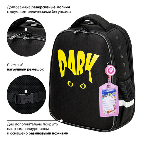 Ранец BRAUBERG FIT, 2 отделения, «Dark cat», 38×27х14 см