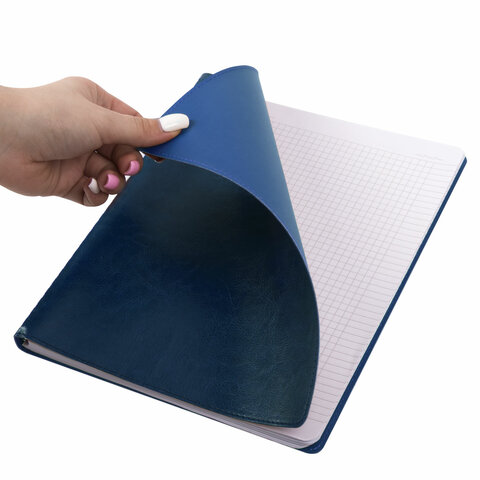 Тетрадь А4 (200×252 мм), BRAUBERG «Office PRO», под кожу, гребень, 80 л., синяя, 111048