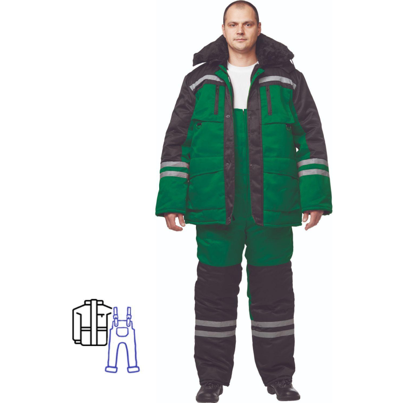 Костюм рабочий зимний муж з03-КПК зел/черн (р.56-58) 182-188