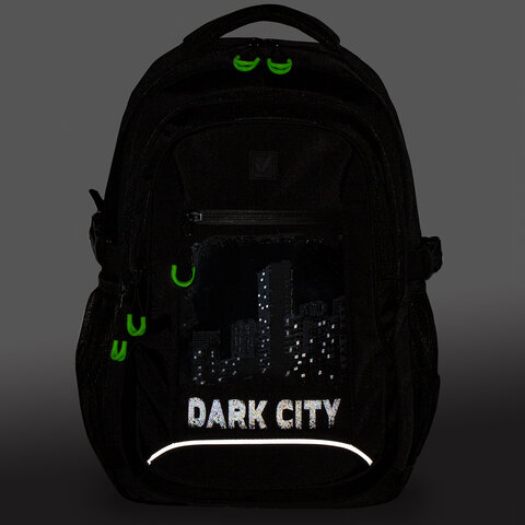 Рюкзак BRAUBERG CONTENT универсальный, 2 отделения, светоотражающий принт, «Dark city», 47×33х18 см