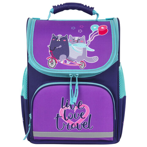 Ранец ПИФАГОР BASIC, 1 отделение, 3 кармана, эргономичная спинка, «Bike cats», 35×28х18 см