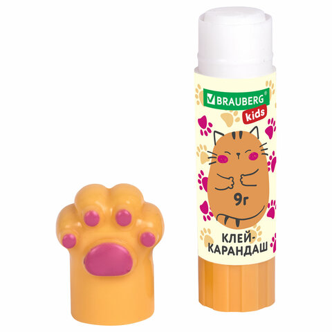 Клей-карандаш «Лапки» Cat Paw, 9 г, фигурный колпачок, BRAUBERG KIDS