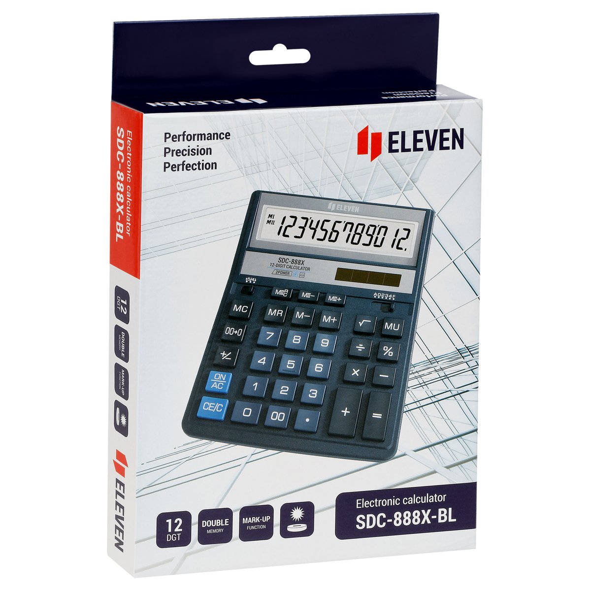 Калькулятор настольный Eleven SDC-888X-BL, 12 разрядов, двойное питание, 158×203×31мм, синий