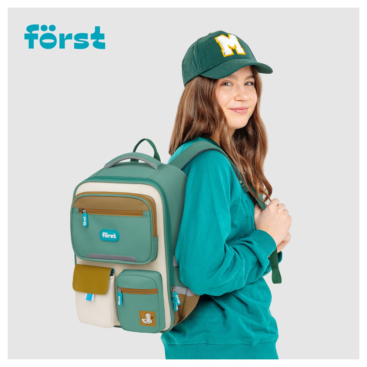Ранец Först F-Style «Green» 38×26.5×16 см, 1 отделение, 6 карманов, анатомическая спинка