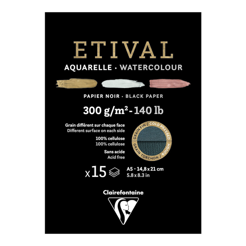 превью Альбом для акварели 15л., А5, на склейке Clairefontaine «Etival», 300г/м2, торшон, холод. пресс., черн. 