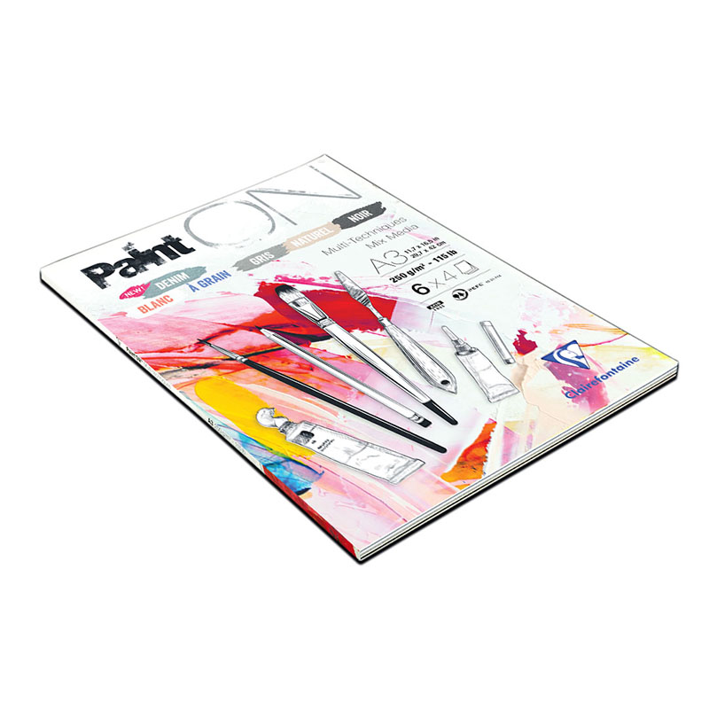 Альбом для смешанных техник 24л., А3, на склейке Clairefontaine «Paint'ON», 250г/м2, 6 цветов