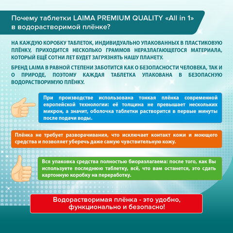 Таблетки для посудомоечных машин 100 шт. LAIMA PREMIUM QUALITY «All in 1»растворимая оболочкаИТАЛИЯ607609