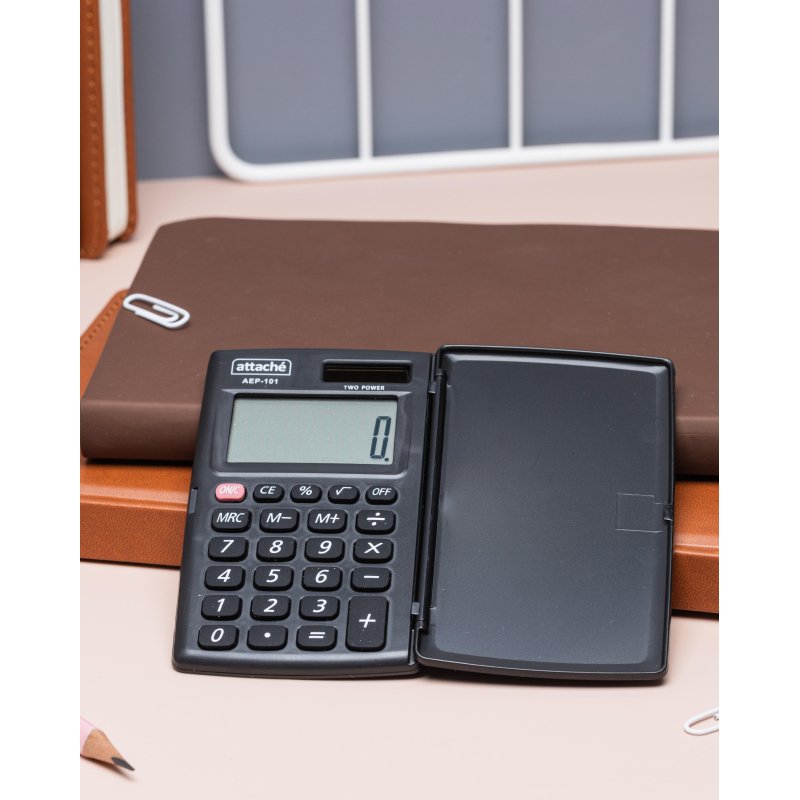 Калькулятор карманный с крышк. Attache, AEP-101.8р, дв. пит., черн