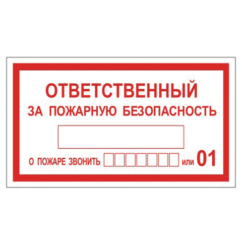 превью Знак вспомогательный «Ответственный за пожарную безопасность», прямоугольник, 250×140 мм, самоклейка