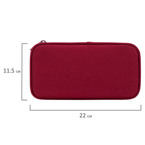 Пенал-косметичка BRAUBERG, 1 отделение, органайзер, полиэстер, 22×11.5×6 см, винный