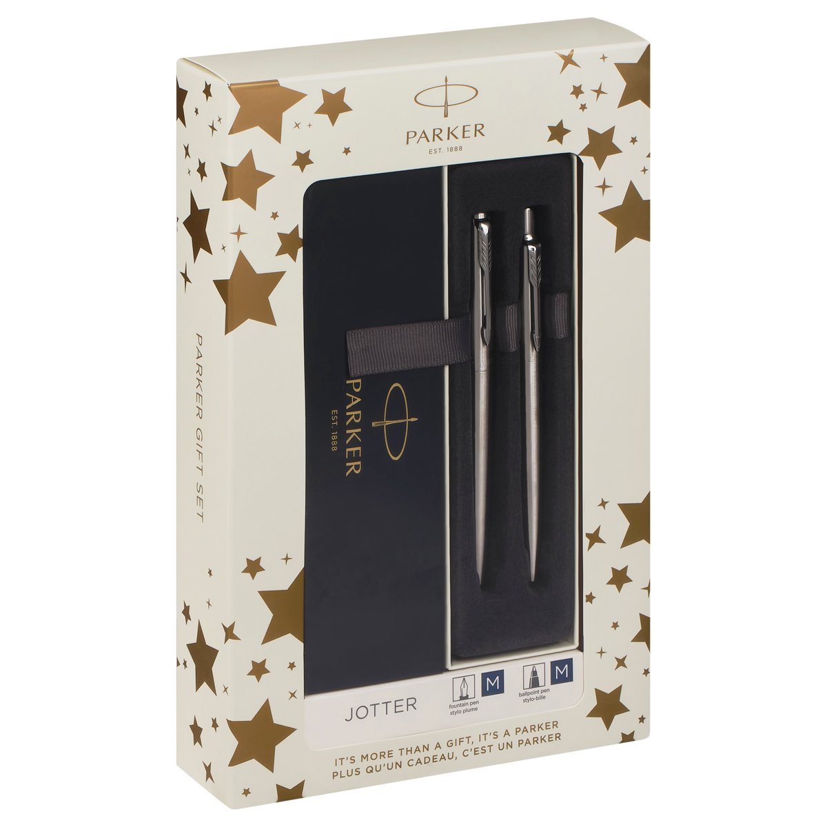 превью Набор Parker «Jotter Stainless Steel CT»: ручка шариковая 1.0мм синяя и ручка перьевая 1.0мм синяя, подарочная упаковка