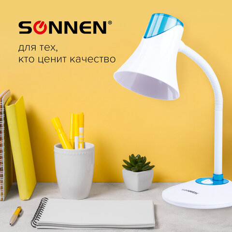 Светильник настольный SONNEN OU-607, на подставке, цоколь Е27, белый/синий