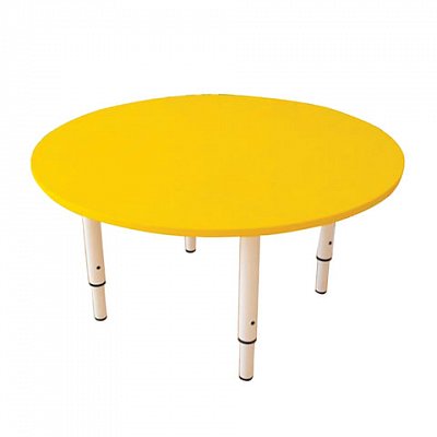 Стол детский круглый, 800×800×400-580 мм, регулируемый, рост 0-3 (85-145 см), пластик желтый, слоновая кость