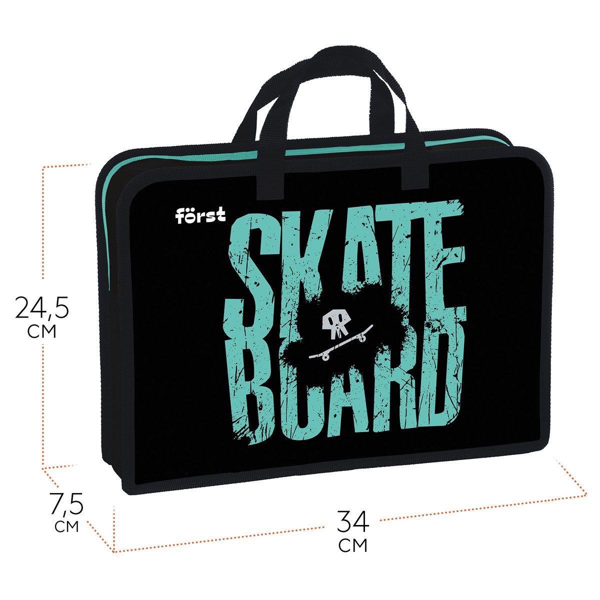 Папка с ручками 1 отделение, А4 Först «Skateboard», 340×245×75мм, пластик, на молнии
