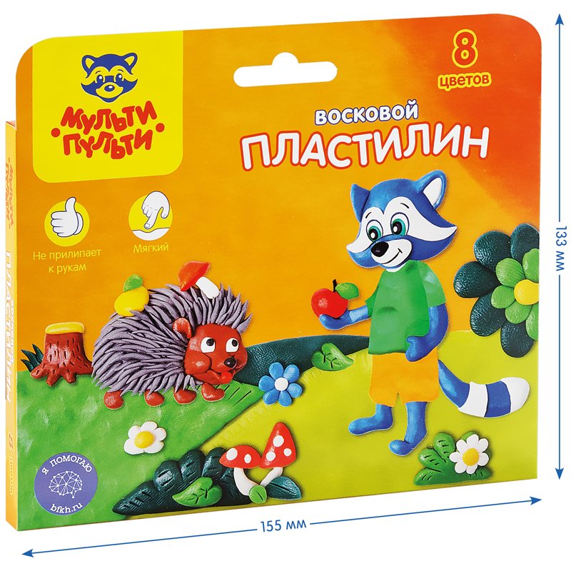 Пластилин Мульти-Пульти «Енот в лесу», 08 цветов, 120г, восковой, со стеком, картон, европодвес