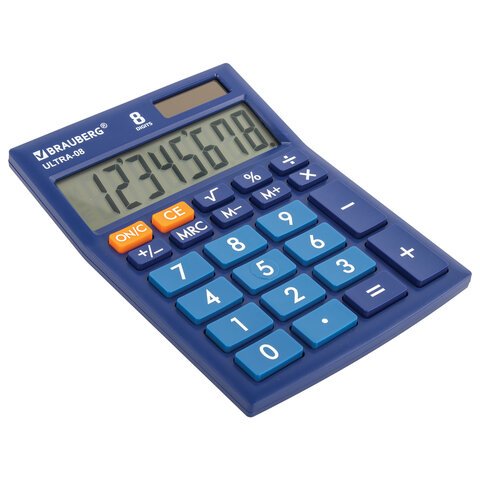 Калькулятор настольный BRAUBERG ULTRA-08-BU, КОМПАКТНЫЙ (154×115 мм), 8 разрядов, двойное питание, СИНИЙ
