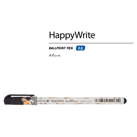 Ручка шариковая BRUNO VISCONTI HappyWrite, СИНЯЯ, «Корги», узел 0.5 мм, линия письма 0.3 мм