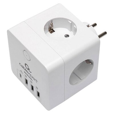 Сетевой фильтр CABLEXPERT Cube, 4 розетки, 16 А, 1 x Type-C PD, 3 х USB, белый