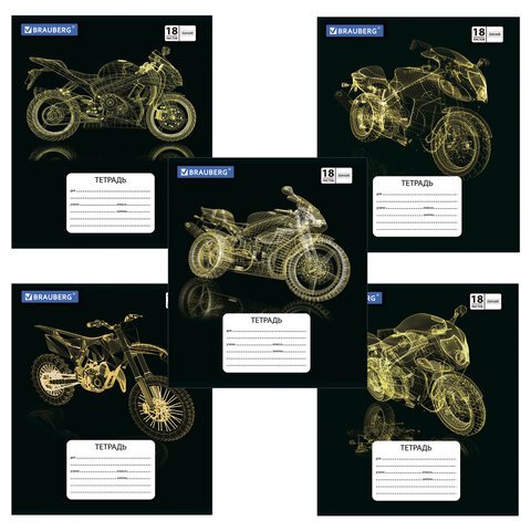 превью Тетрадь 18 л. BRAUBERG, линия, обложка картон, 3D-MOTORBIKE