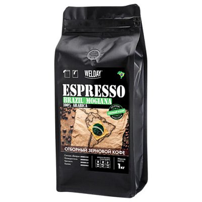 Кофе в зернах WELDAY (ВЭЛДЭЙ) «ESPRESSO БРАЗИЛИЯ МОЖИАНА» 1 кгарабика 100%624400