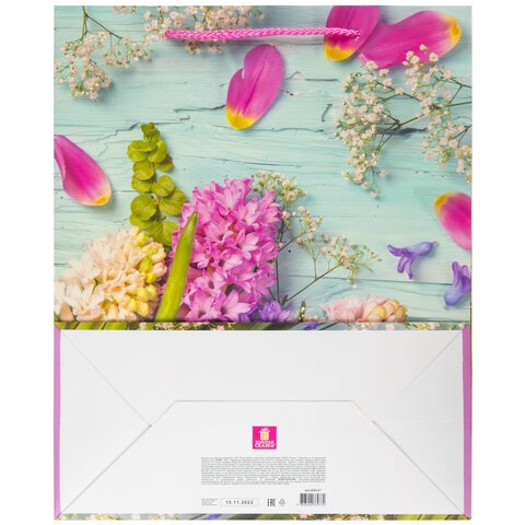 Пакет подарочный 26.5×12.7×33 см ЗОЛОТАЯ СКАЗКА «Spring Flowers», глиттер, розовый с голубым