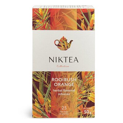 Чай NIKTEA «Ройбуш Оранж» травяной со вкусом апельсина, 25 пакетиков в конвертах по 2 г