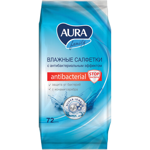 Салфетки влажные, 72 шт., AURA «Family», антибактериальные, для всей семьи