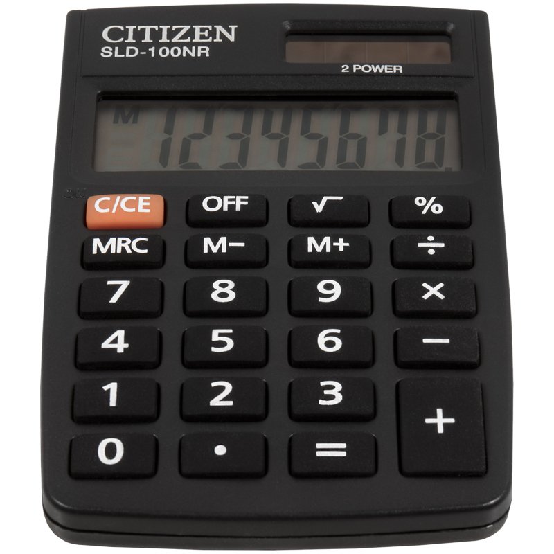 Калькулятор карманный Citizen SLD-100NR, 8 разр., двойное питание, 58×88×10мм, черный