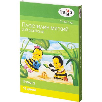 Пластилин восковой мягкий Гамма «Пчелка», 16 цветов, 240г, со стеком, картон. упак. 