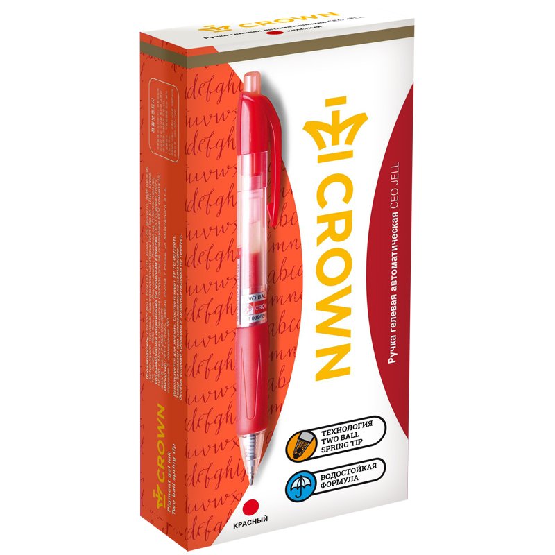 Ручка гелевая автоматическая Crown «CEO Jell» красная, 0.7мм, грип