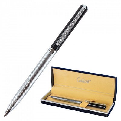 Ручка подарочная шариковая GALANT «Landsberg», корпус серебристый с черным, хромированные детали, пишущий узел 0.7 мм, синяя