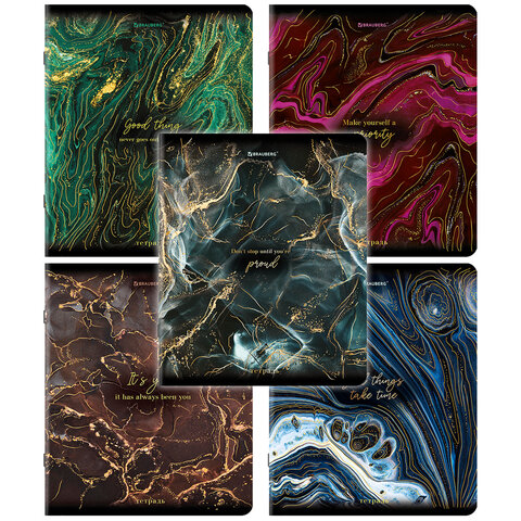 Тетради ДЭК А5 48 л. КОМПЛЕКТ 5 шт. BRAUBERGклеткаSoftTouchфольга«Marble»404680