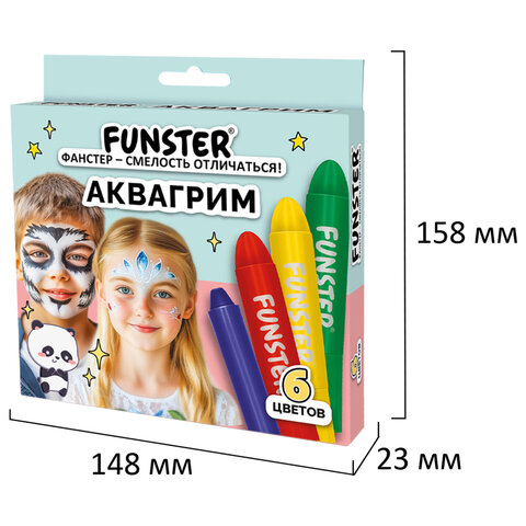 Аквагрим для лица и тела, 6 ярких цветов, FUNSTER (ФАНСТЕР), легко смываются