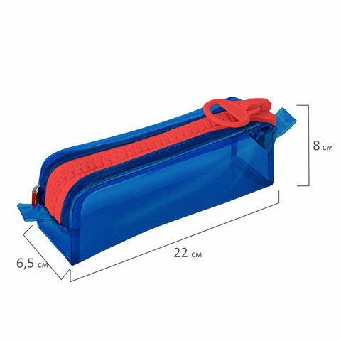 Пенал BRAUBERG с объемной «тракторной» молнией, 1 отделение, ПВХ, 22×8х6.5 см, «Contrast blue»