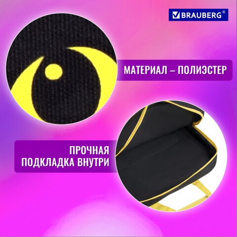 Папка на молнии с ручками BRAUBERG А4, 1 отделение, полиэстер, 80 мм, «Dark cat»