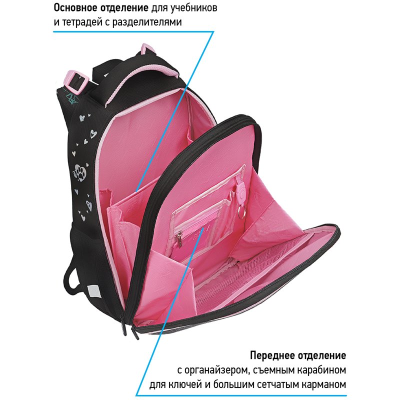 Ранец Berlingo Expert Neo «Meow love» 37×28×16см, люминесцентный, 2 отделения, анатомическая спинка