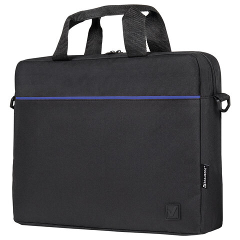 Сумка портфель BRAUBERG PRACTICAL с отделением для ноутбука 15.6", Blue line, черная, 29×40х7 см