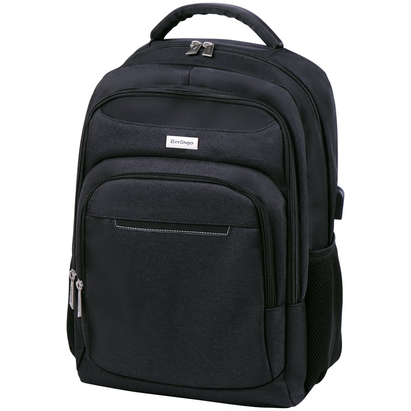 превью Рюкзак Berlingo City «Strict black» 42×29×17см, 2 отд, 3 карм, отд. для ноут, USB разъем, эргоном. спинка