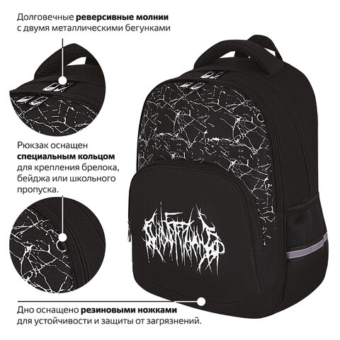 Рюкзак BRAUBERG SOFT, 2 отделения, 3 кармана, «Lettering», СВЕТЯЩИЙСЯ, 40×31х15 см