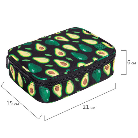 Пенал-косметичка BRAUBERG, 1 отделение, 1 откидная планка, ткань, 21×15x6 см, «Avocado»