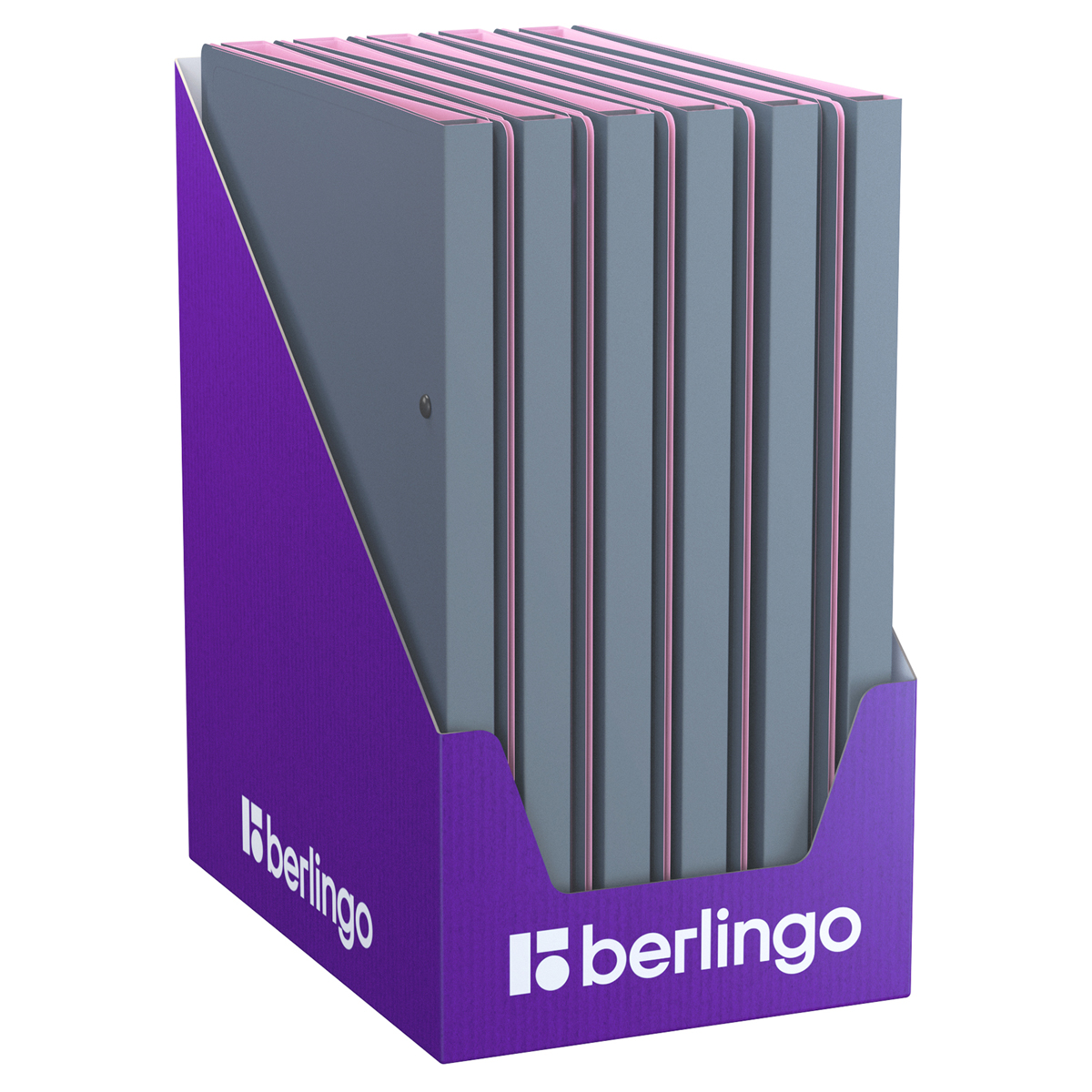 Папка с пружинным скоросшивателем Berlingo «Soft Touch Pro», 17мм, 700мкм, с внутр. карманом, серая, внутр. лиловая, софт-тач