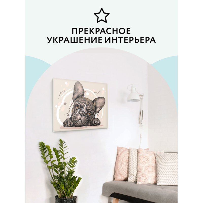 Картина по номерам на картоне ТРИ СОВЫ «Французский бульдог», 30×40, с акриловыми красками и кистями