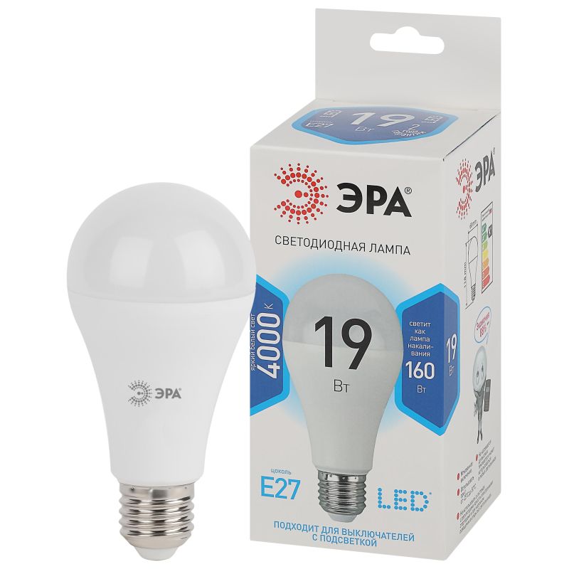 Лампа светодиодная ЭРА STD LED A65-19W-840-E27 E27 / Е27 19Вт нейтрал. свeт