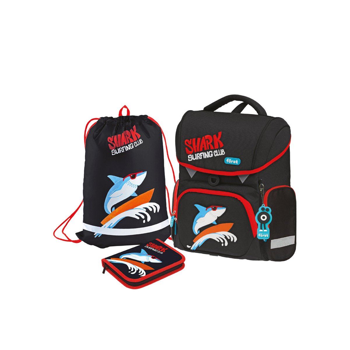превью Ранец Först F-Set «Shark club» 35×29×16 см, 1 отделение, 3 кармана, анатомическая спинка, пенал, мешок для обуви
