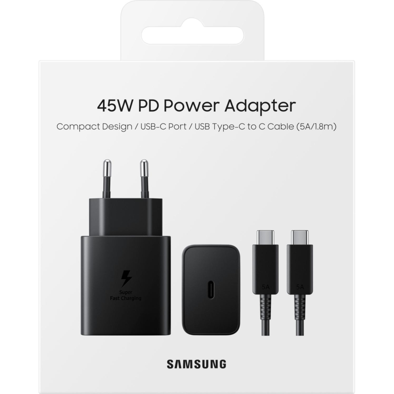 Зарядное устройство сетевое, 45Вт, USB-C+каб, Samsung, чер, EP-T4510XBEGRU