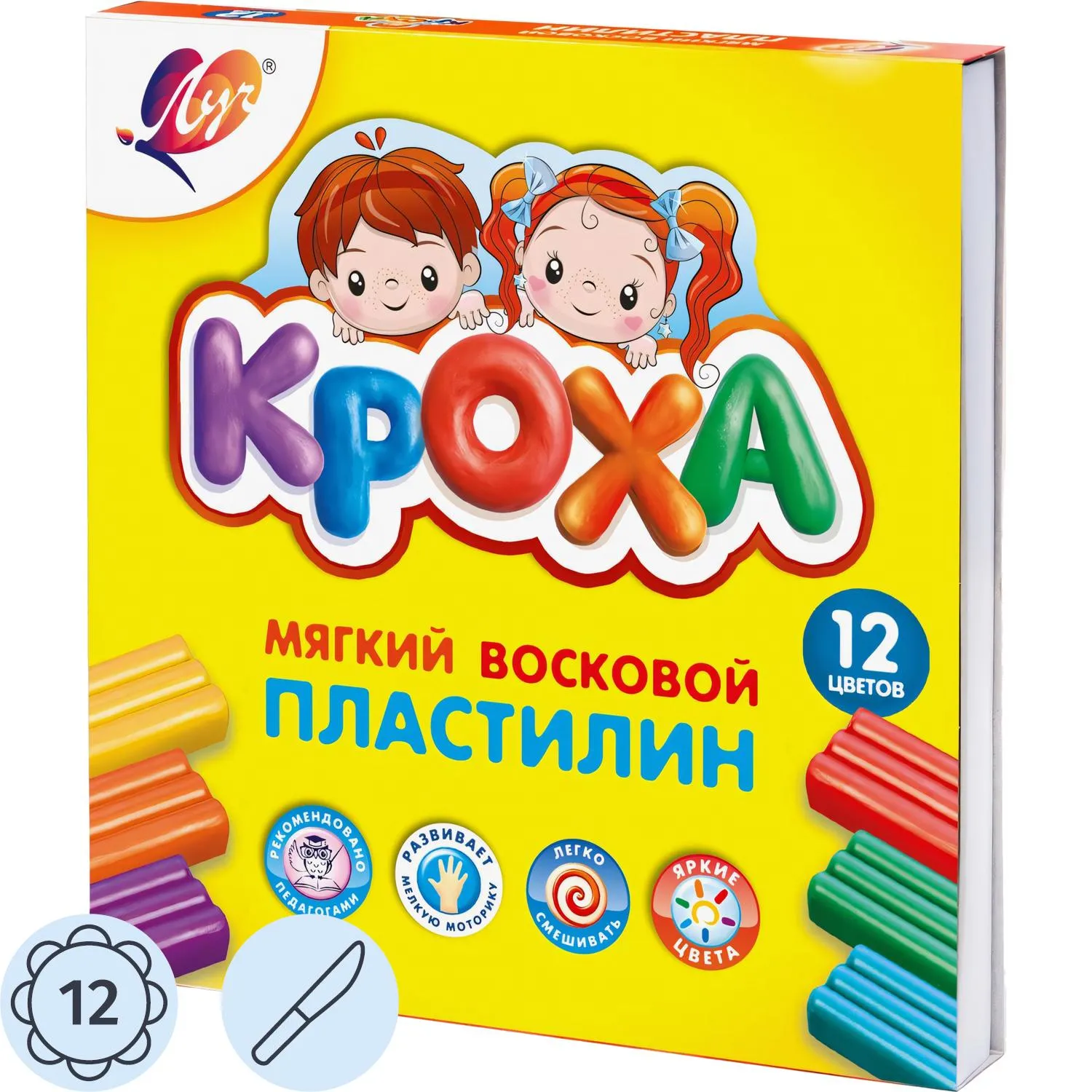 Пластилин восковой Кроха 12 цветов 180 грамм