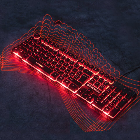 Клавиатура проводная SONNEN KB-7010, USB, 104 клавиши, LED-подсветка, черная