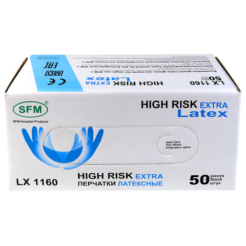 Перчатки латексные смотровые сверхпрочные SFM HIGH RISK LX 116025 пар (50 шт. )XL (очень большой)